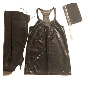 Zara Black Sequin Mini Slip Dress